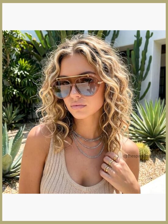 Retro Aviator Sunglasses Oversized Metal Frame UV400 Lenses main image 7
